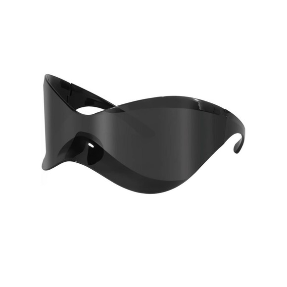 Black Futuristic Sunglasses for Men Women Oversized Wrap Around Shield Fashion - Picture 3 of 8